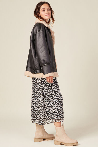 Blouson droit simili cuir noir femme