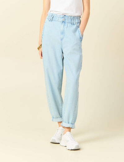 Jeans slouchy taille haute denim bleach femme