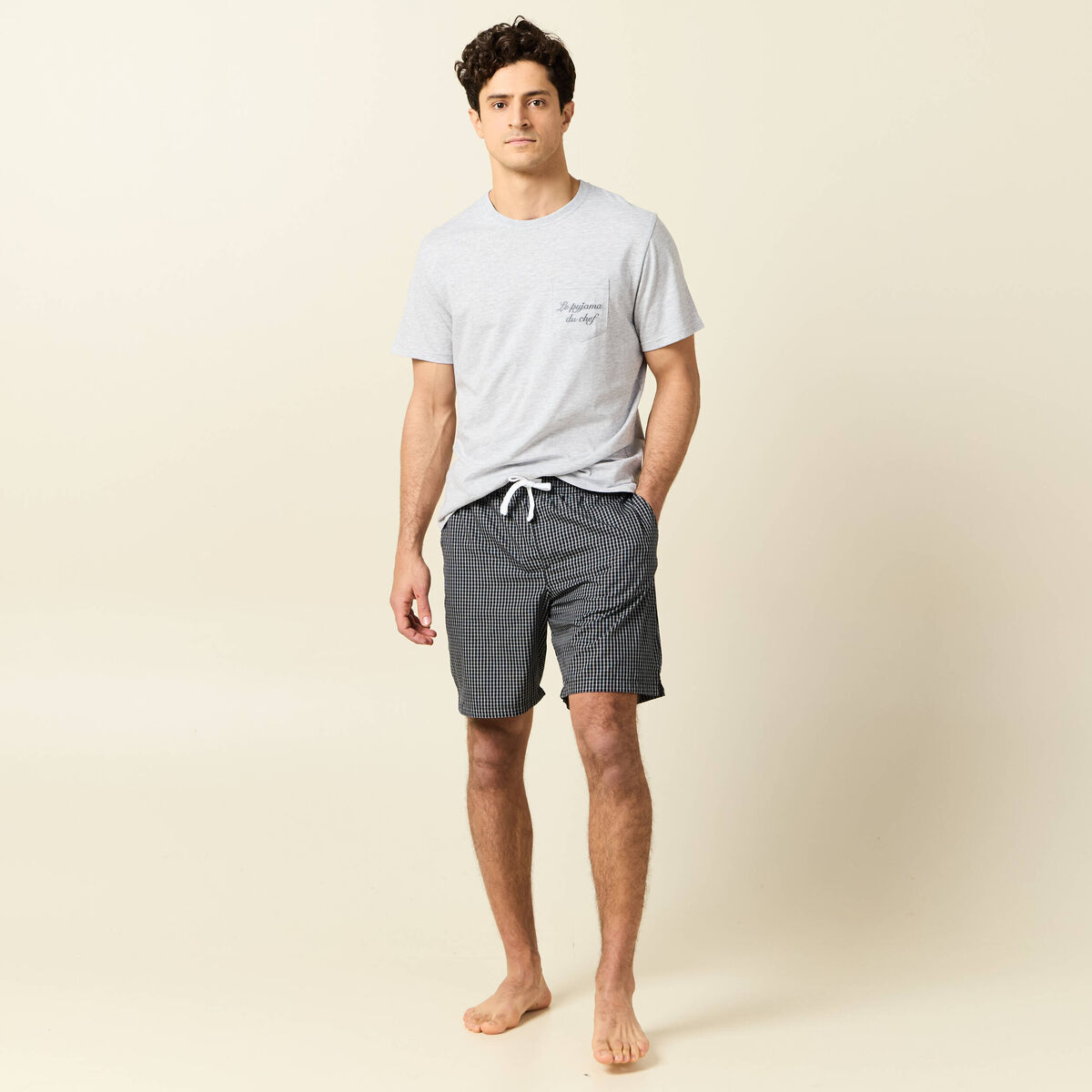 Ensemble pyjama 2 pi&egrave;ces gris clair homme
