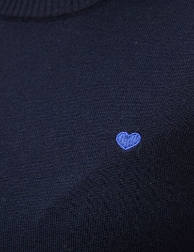 Pull fin col rond manches longues bleu fonc&eacute; femme