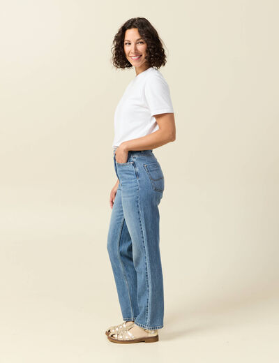 Jeans straight taille haute 7/8ème bleu femme