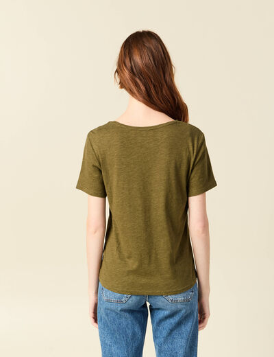 T-shirt manches courtes vert olive femme