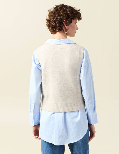 Pull sans manches col en V creme femme