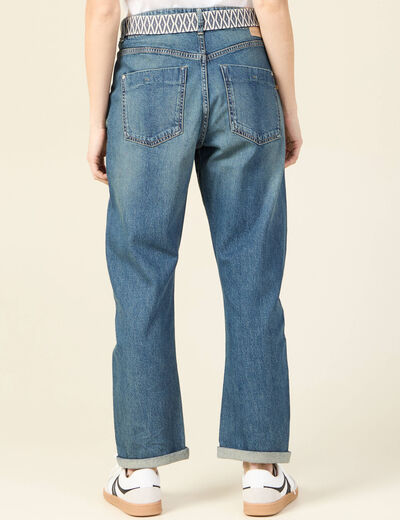 Jeans boyfriend ceinturé denim dirty femme