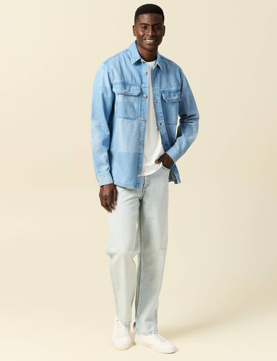 Jeans large 5 poches denim snow bleach homme