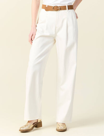 Jeans large à pinces denim blanc femme