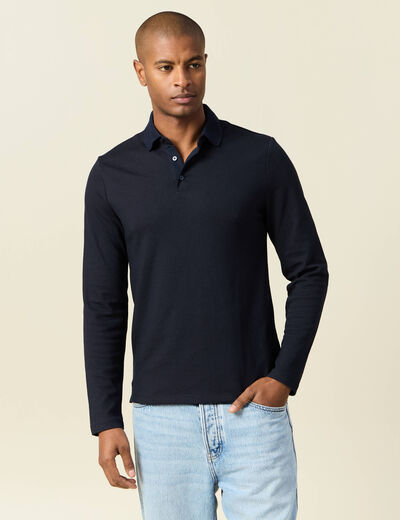 Polo manches longues bleu marine homme