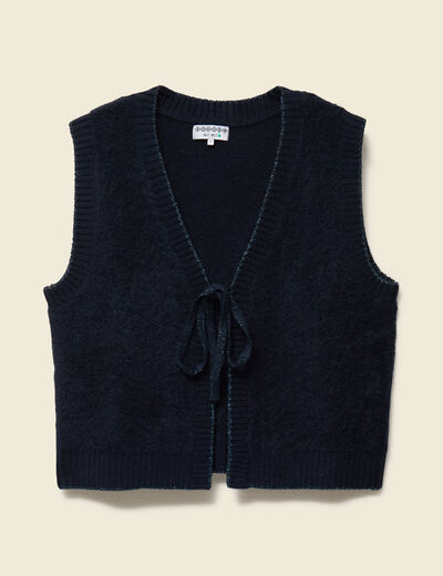 Gilet sherpa droit sans manches bleu marine femme
