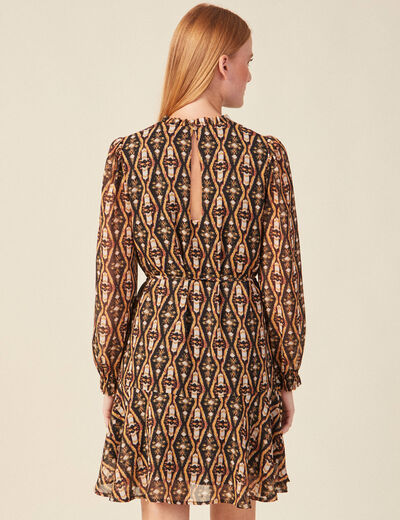 Robe trapèze col montant camel femme