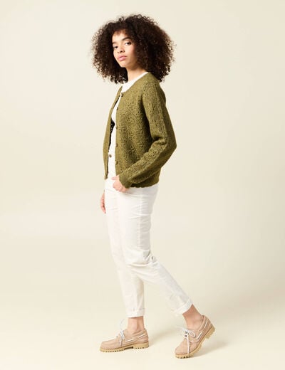 Gilet manches longues col rond vert kaki femme