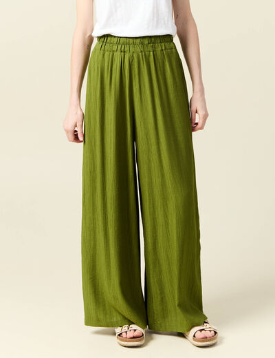 Pantalon large vert olive femme