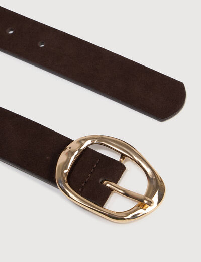 Ceinture large en cuir marron fonc&eacute; femme