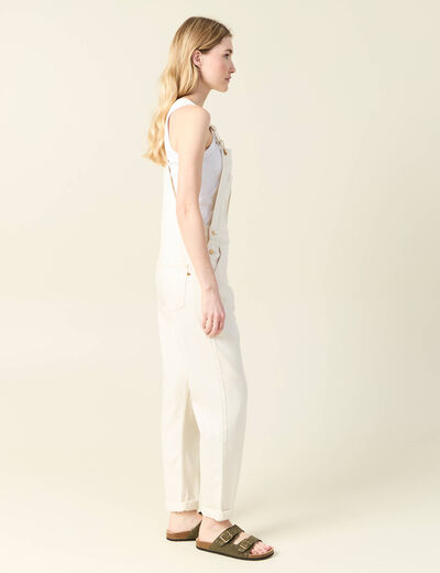 Salopette droite en jean denim blanc femme