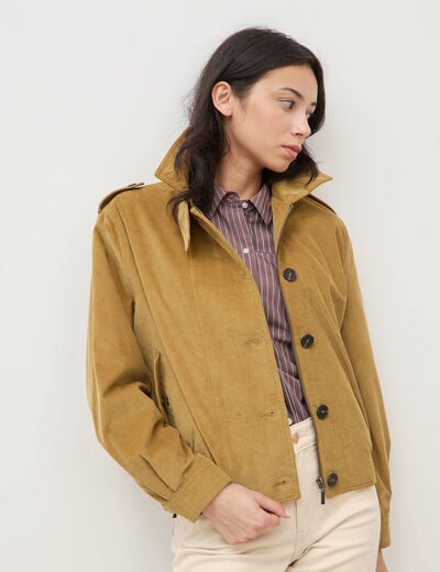 Veste en velours col biker camel femme