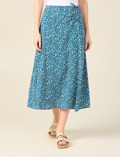 Jupe longue portefeuille bleu femme