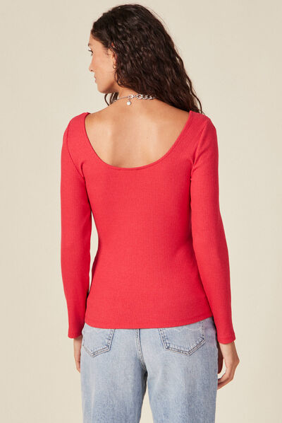 T-shirt manches longues rouge femme