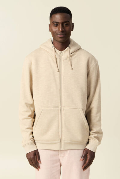 Sweat manches longues zippé beige homme