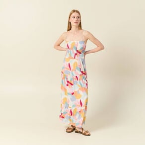 Robe longue évasée col bustier creme femme
