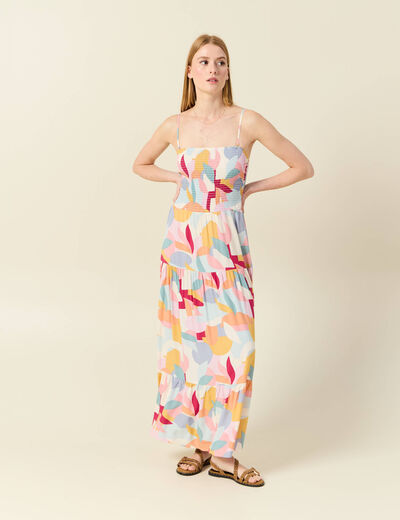 Robe longue évasée col bustier creme femme