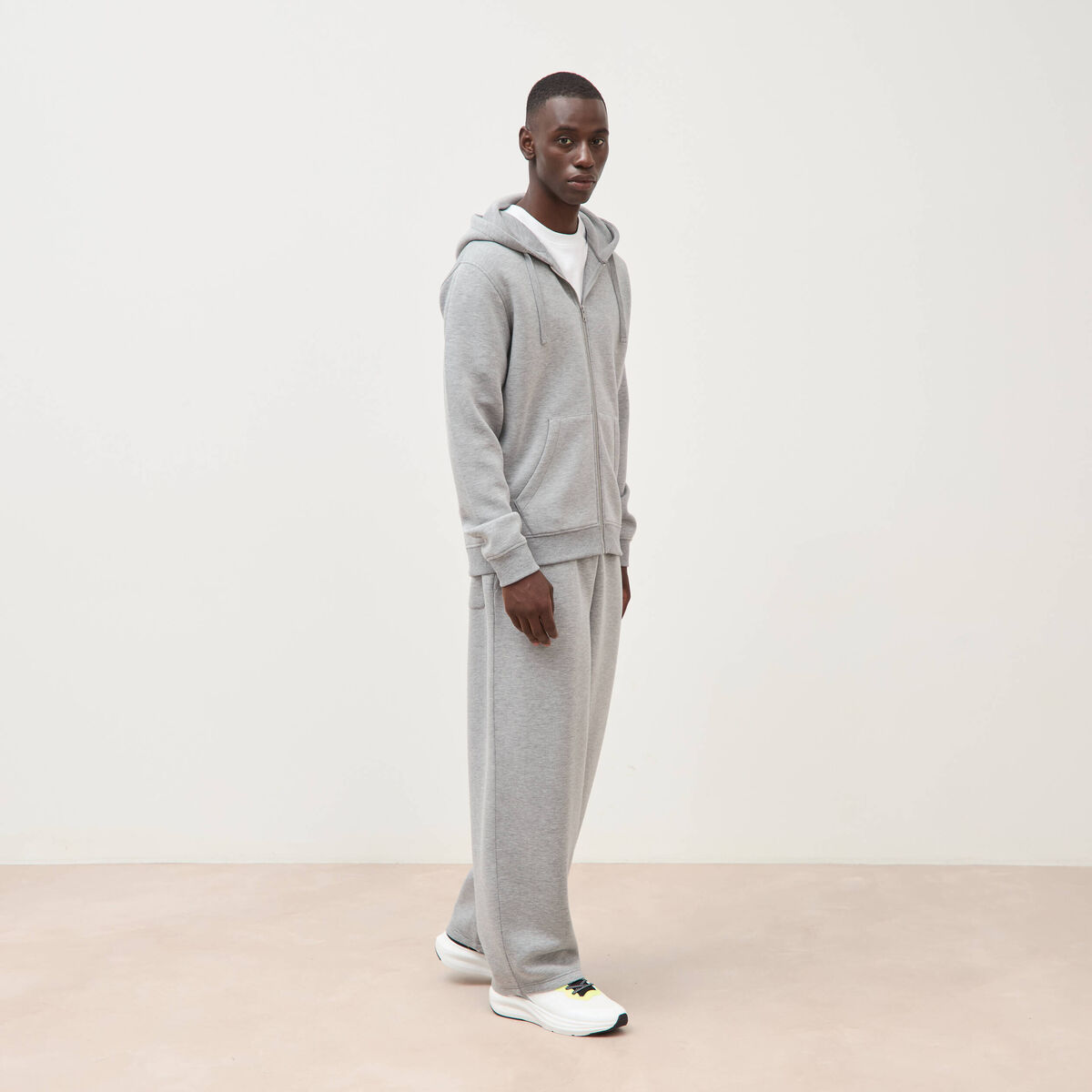 Sweat ample &agrave; capuche manches longues gris clair homme