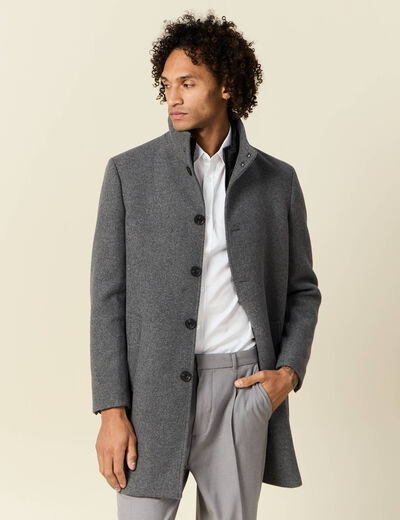 Manteau ajust&eacute; boutonn&eacute; gris fonc&eacute; homme