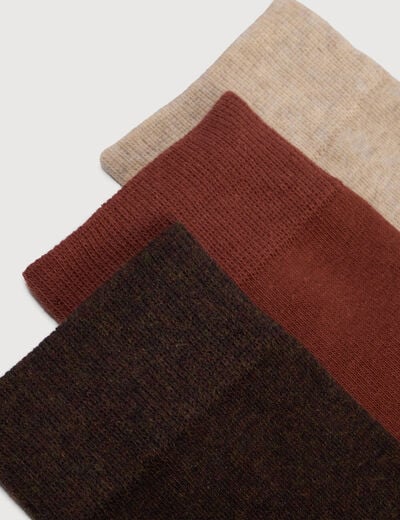 Lot de 3 paires de chaussettes hautes marron fonc&eacute; homme
