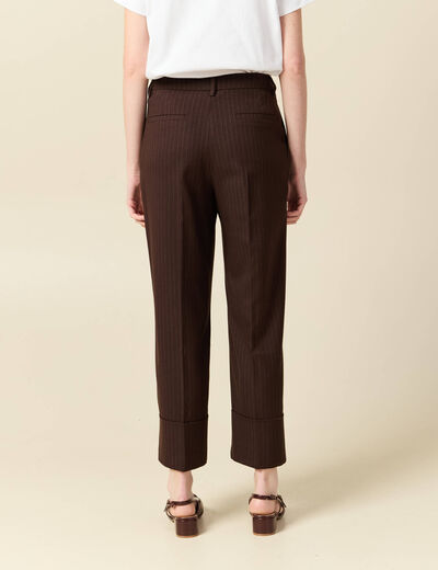 Pantalon taille haute marron fonc&eacute; femme