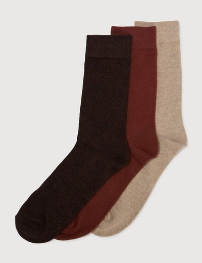 Lot de 3 paires de chaussettes hautes marron fonc&eacute; homme
