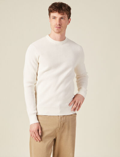 Pull manches longues col rond ecru homme