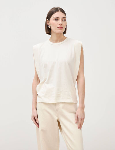 T-shirt en coton sans manches creme femme