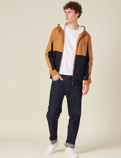 Gilet zippé doublé à capuche camel homme
