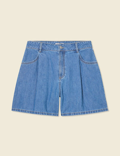 Short droit en jean à pinces denim baby bleu femme