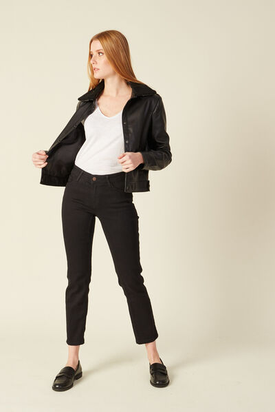 Jeans regular 7/8ème denim noir femme