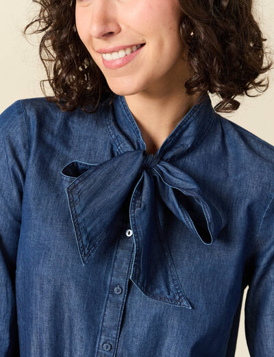 Chemise &agrave; pans manches longues en coton denim stone femme