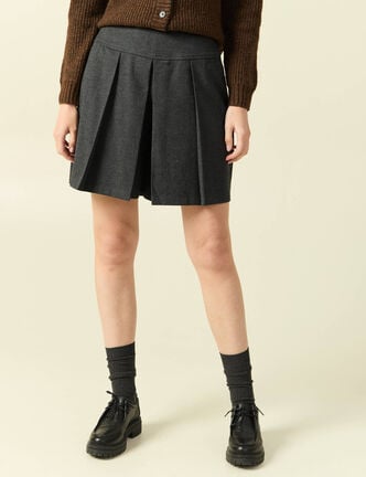 Jupe-short pliss&eacute;e gris femme