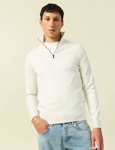 Pull fin col camionneur manches longues ecru homme