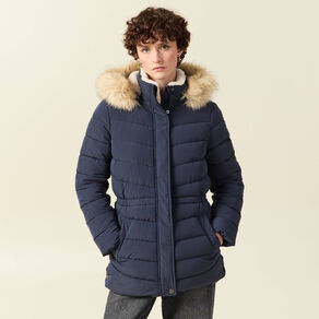 doudoune a capuche fourrure bleu fonce femme Doudoune à capuche fourrure bleu foncé femme