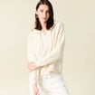 Pull &agrave; capuche zipp&eacute; creme femme