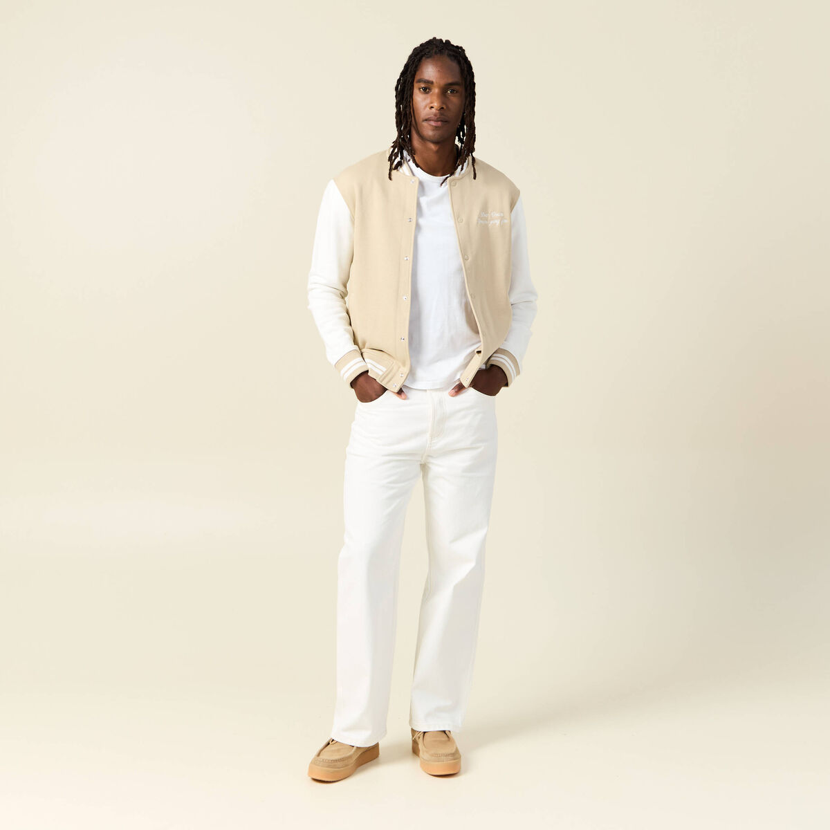 Veste sweat oversize manches longues beige homme