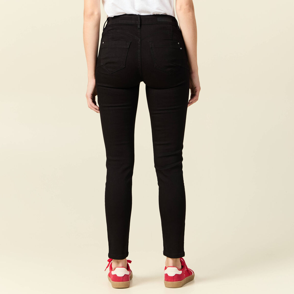 Jeans skinny push up 7/8ème denim noir femme