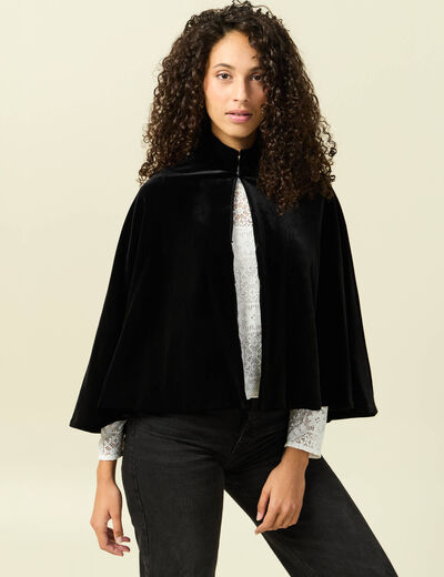 Cape ajust&eacute;e sans manches effet velours noir femme