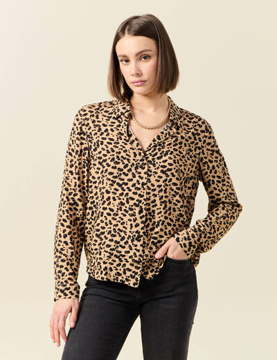 Chemise manches longues marron clair femme