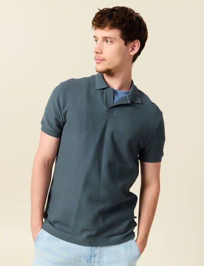 Polo cintré manches courtes en coton vert foncé homme
