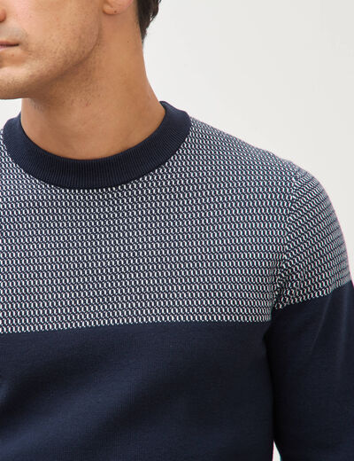 Pull droit fin col rond manches longues bleu marine homme