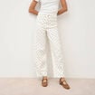 Jeans barrel taille haute bas resserr&eacute; ecru femme