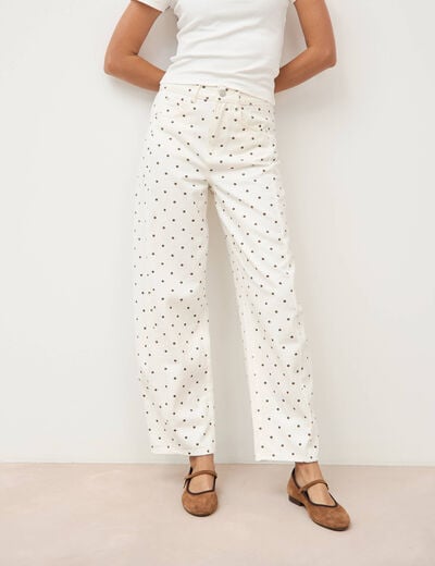 Jeans barrel taille haute bas resserr&eacute; ecru femme