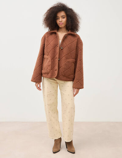 Blouson bouclette marron clair femme