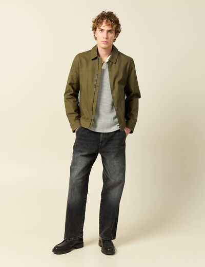 Blouson droit court en coton vert kaki homme