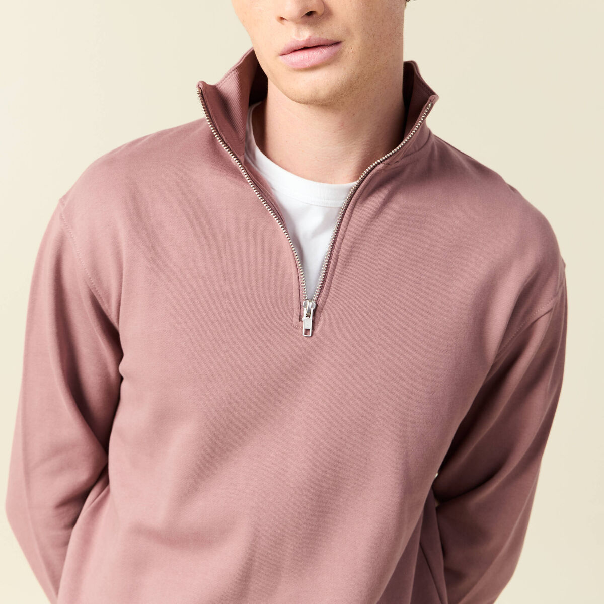 Sweat manches longues en coton vieux rose homme