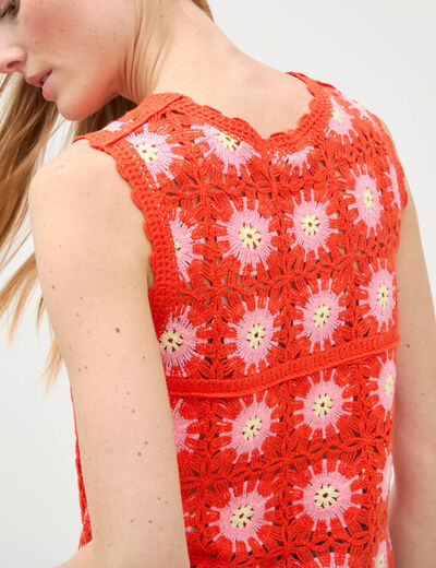 D&eacute;bardeur crochet col rond sans manches orange fonc&eacute; femme